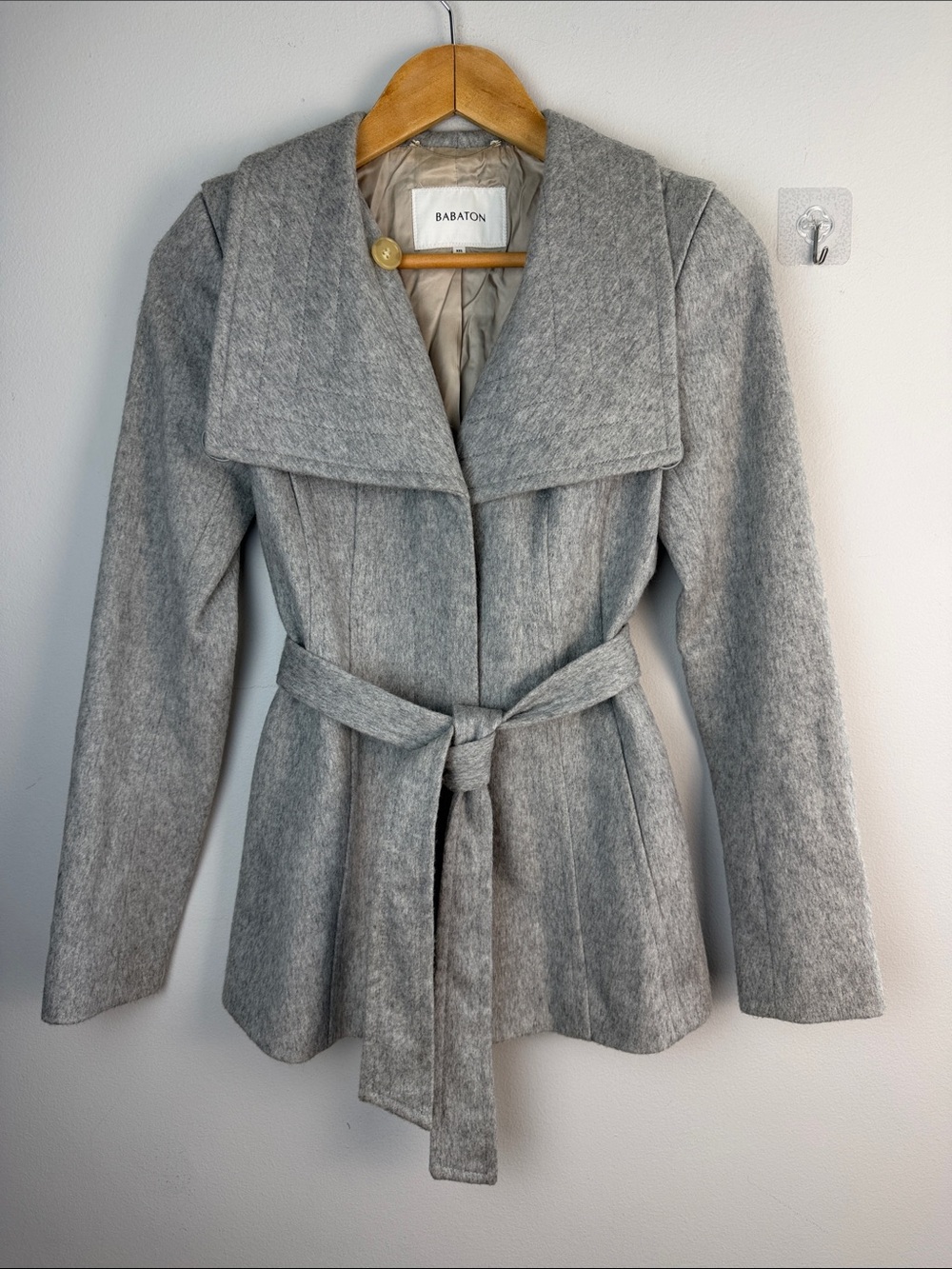 Ariztia Babaton Italian Wool Peacoat XXS Gray Jacket Funnel Neck Pockets Office